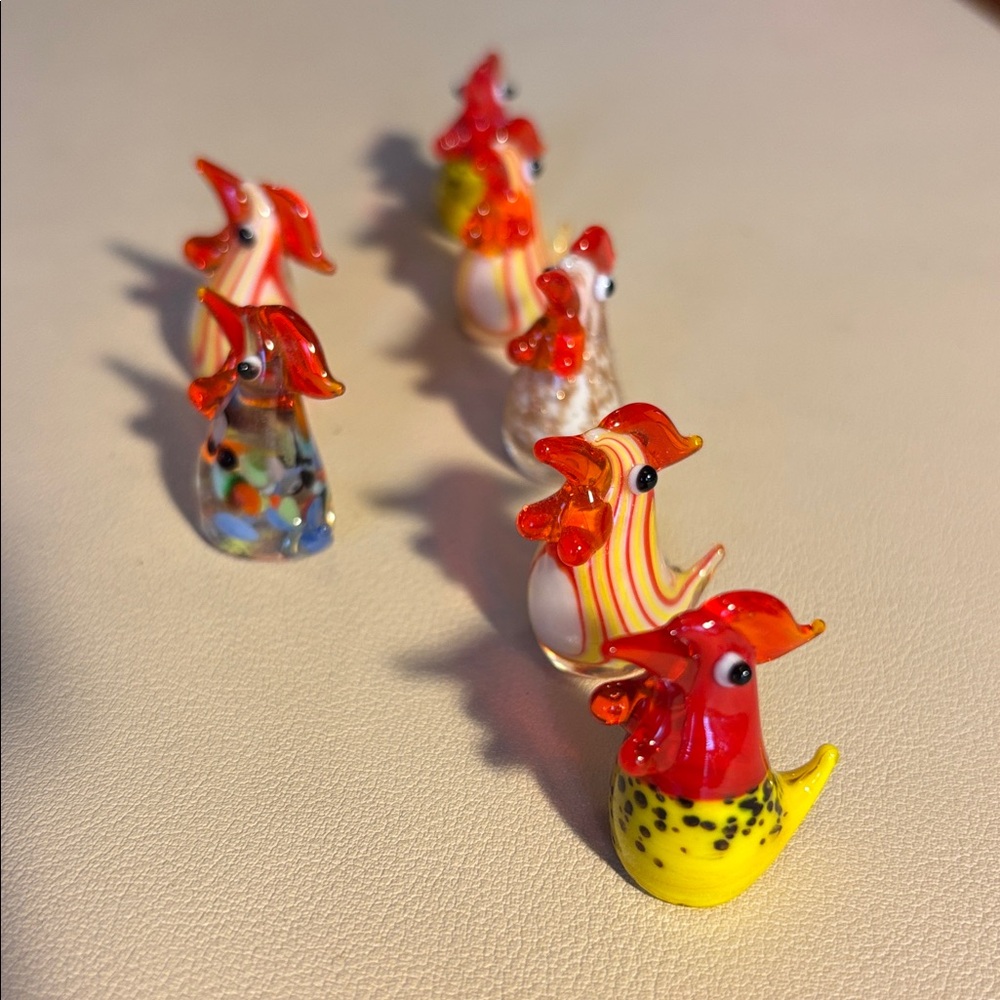 Handblown Glass Rooster Figurines - Red & Yellow Accents - Picture 4 of 4